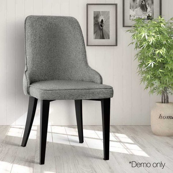 Dining Chairs Set of 2 Linen Fabric Grey