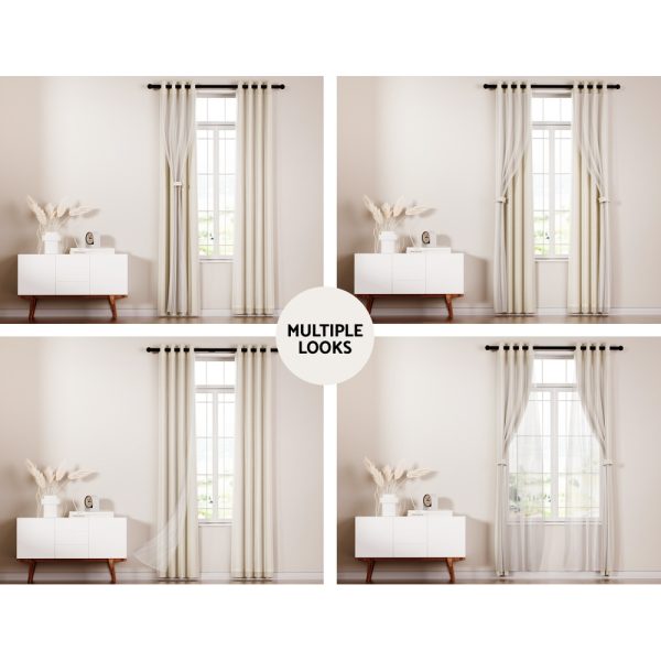 2X 132x160cm Blockout Sheer Curtains Beige