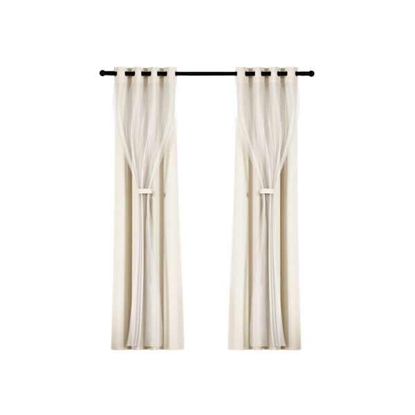 2X 132x160cm Blockout Sheer Curtains Beige
