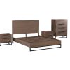 4 Pieces Bedroom Suite made in Solid Wood Acacia Veneered King Size Oak Colour Bed, Bedside Table & Tallboy