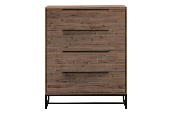 4 Pieces Bedroom Suite made in Solid Wood Acacia Veneered King Size Oak Colour Bed, Bedside Table & Tallboy