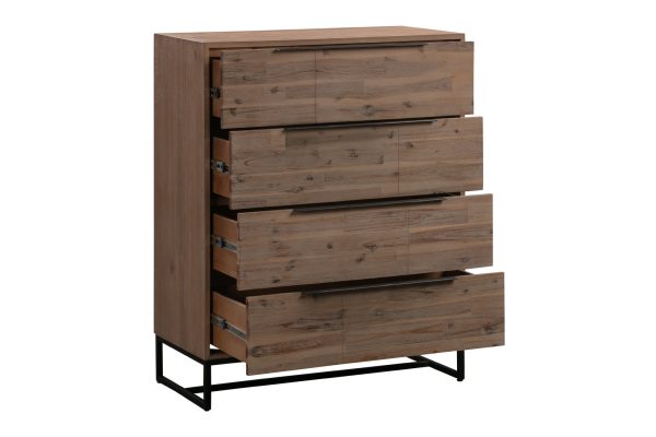4 Pieces Bedroom Suite made in Solid Wood Acacia Veneered King Size Oak Colour Bed, Bedside Table & Tallboy