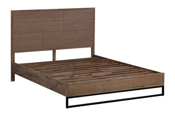 4 Pieces Bedroom Suite made in Solid Wood Acacia Veneered King Size Oak Colour Bed, Bedside Table & Tallboy