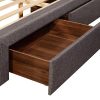 4 Pieces Storage Bedroom Suite Upholstery Fabric in Light Grey with Base Drawers King Size Oak Colour Bed, Bedside Table & Tallboy
