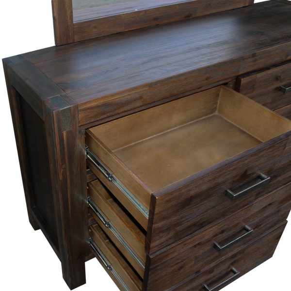 4 Pieces Bedroom Suite in Solid Wood Veneered Acacia Construction Timber Slat Queen Size Chocolate Colour Bed, Bedside Table & Dresser