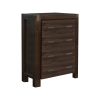 5 Pieces Bedroom Suite in Solid Wood Veneered Acacia Construction Timber Slat Double Size Chocolate Colour Bed, Bedside Table, Tallboy & Dresser