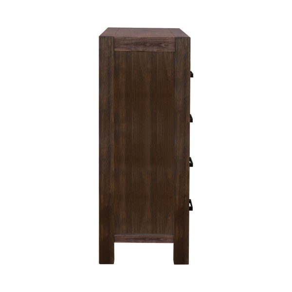 5 Pieces Bedroom Suite in Solid Wood Veneered Acacia Construction Timber Slat Double Size Chocolate Colour Bed, Bedside Table, Tallboy & Dresser