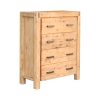 5 Pieces Bedroom Suite in Solid Wood Veneered Acacia Construction Timber Slat Double Size Oak Colour Bed, Bedside Table, Tallboy & Dresser
