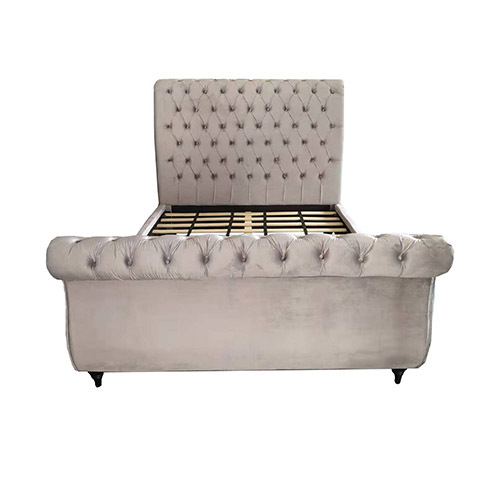 Rosslyn Bedframe Velvet Upholstery Grey Colour Tufted Headboard And Footboard Deep Quilting – QUEEN