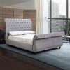 Rosslyn Bedframe Velvet Upholstery Grey Colour Tufted Headboard And Footboard Deep Quilting – QUEEN