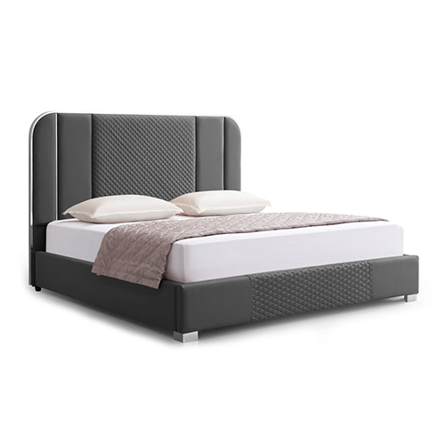 Bed Frame Air Leather Padded Upholstery High Quality Slats Polished Stainless Steel Feet King Size