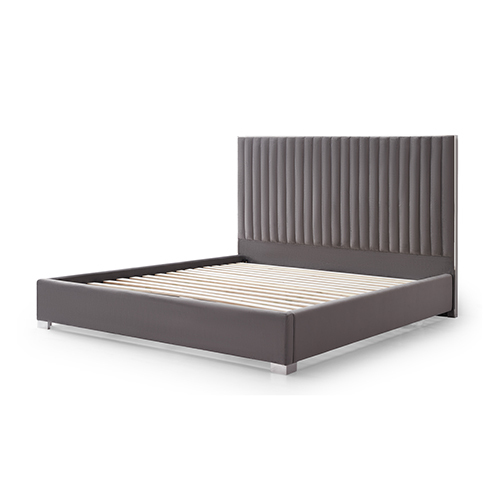 Bed Frame Polyester Fabric Padded Upholstery High Quality Slats Polished Stainless Steel Feet King Size