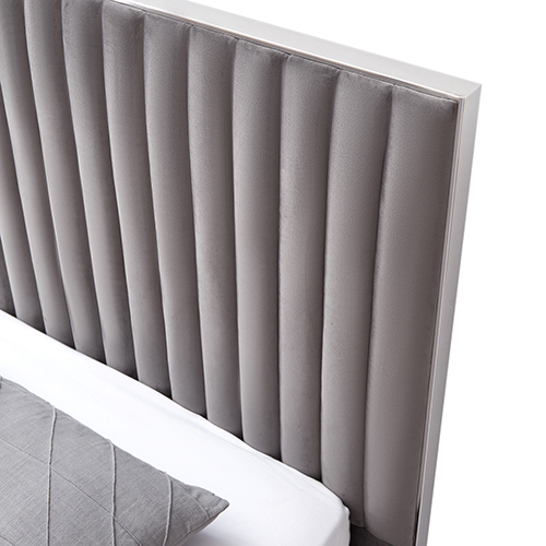 Bed Frame Polyester Fabric Padded Upholstery High Quality Slats Polished Stainless Steel Feet King Size