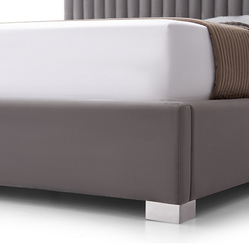 Bed Frame Polyester Fabric Padded Upholstery High Quality Slats Polished Stainless Steel Feet King Size