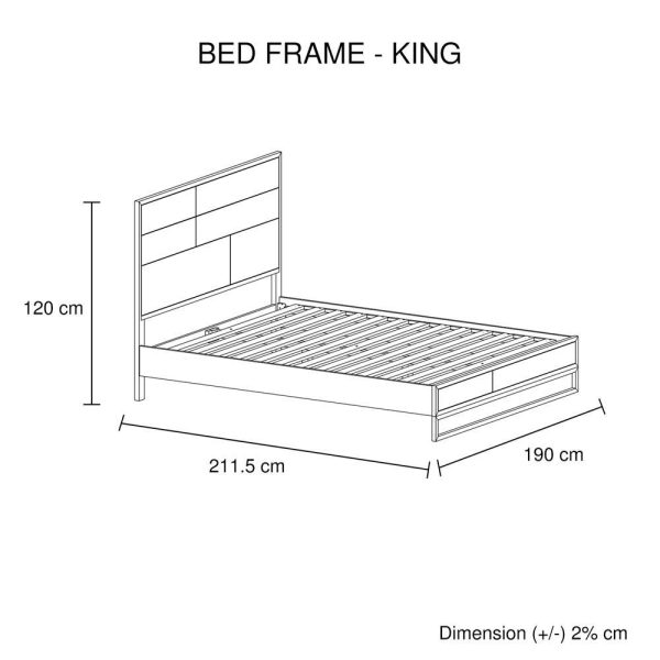 King size Bed Frame Solid Wood Acacia Veneered Bedroom Furniture Steel Legs
