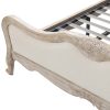 Queen Bed Frame Linen Fabric Beige Oak Wood White Washed Finish Mattress Support
