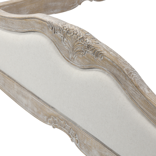 Queen Bed Frame Linen Fabric Beige Oak Wood White Washed Finish Mattress Support