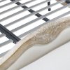 Queen Bed Frame Linen Fabric Beige Oak Wood White Washed Finish Mattress Support