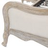 Queen Bed Frame Linen Fabric Beige Oak Wood White Washed Finish Mattress Support