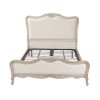 Queen Bed Frame Linen Fabric Beige Oak Wood White Washed Finish Mattress Support