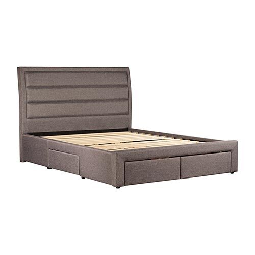 Garah Storage Bed Frame Queen Size Upholstery Fabric in Light Grey with Base Drawers