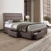 Garah Storage Bed Frame Queen Size Upholstery Fabric in Light Grey with Base Drawers