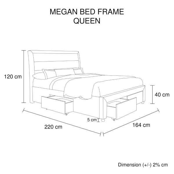 Garah Storage Bed Frame Queen Size Upholstery Fabric in Light Grey with Base Drawers