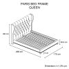 Bed Frame Queen Size in Grey Fabric Upholstered French Provincial High Bedhead