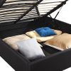 Gilgai Gas Lift Queen Size Storage Bed Frame Upholstery Fabric in Black Colour with Tufted Headboard