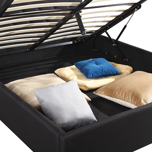 Gilgai Gas Lift Queen Size Storage Bed Frame Upholstery Fabric in Black Colour with Tufted Headboard