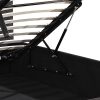 Gilgai Gas Lift Queen Size Storage Bed Frame Upholstery Fabric in Black Colour with Tufted Headboard