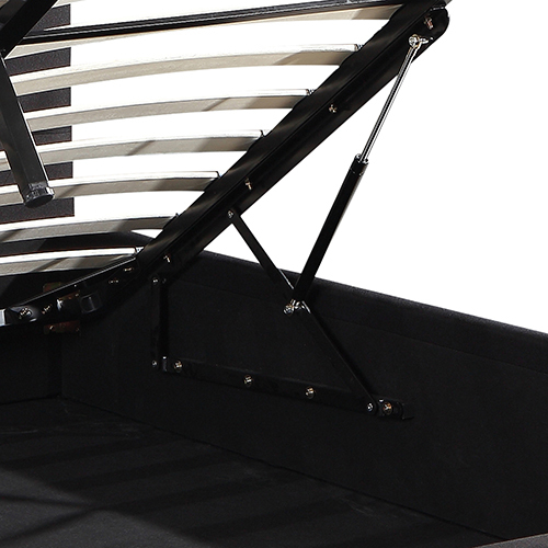Gilgai Gas Lift Queen Size Storage Bed Frame Upholstery Fabric in Black Colour with Tufted Headboard