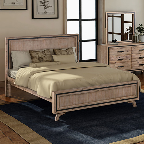 Erina Queen Size Silver Brush Bed Frame in Acacia Wood Construction