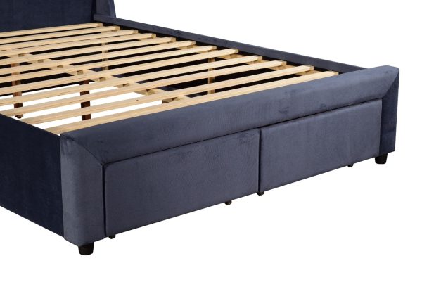 Endrick Queen Size Storage Bed Frame Upholtery Navy Blue Fabric with 2 Drawers