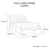Endrick Queen Size Storage Bed Frame Upholtery Navy Blue Fabric with 2 Drawers
