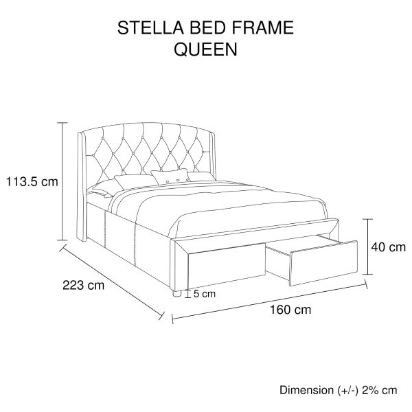 Endrick Queen Size Storage Bed Frame Upholtery Navy Blue Fabric with 2 Drawers