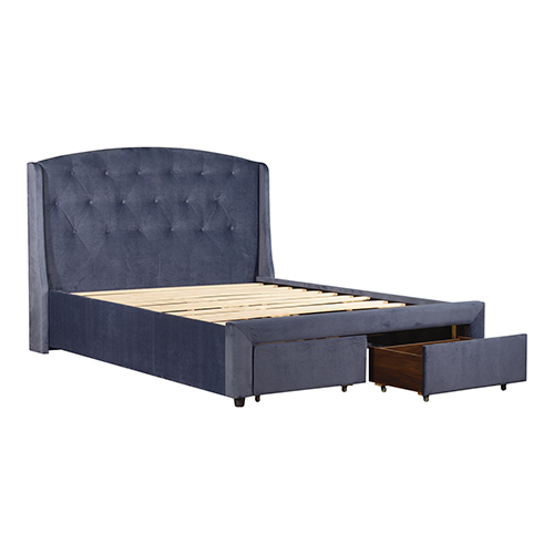 Endrick Queen Size Storage Bed Frame Upholtery Navy Blue Fabric with 2 Drawers