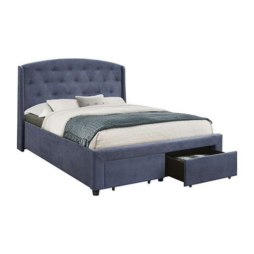 Endrick Queen Size Storage Bed Frame Upholtery Navy Blue Fabric with 2 Drawers