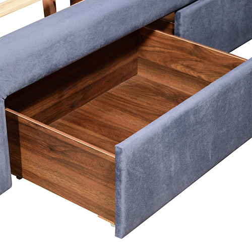 Endrick Queen Size Storage Bed Frame Upholtery Navy Blue Fabric with 2 Drawers