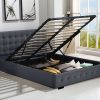 Allendale Bed Frame Base With Gas Lift Platform Fabric – DOUBLE, Dark Grey