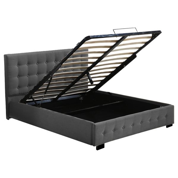 Allendale Bed Frame Base With Gas Lift Platform Fabric – DOUBLE, Dark Grey