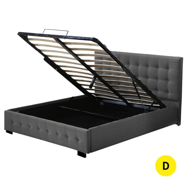 Allendale Bed Frame Base With Gas Lift Platform Fabric – DOUBLE, Dark Grey