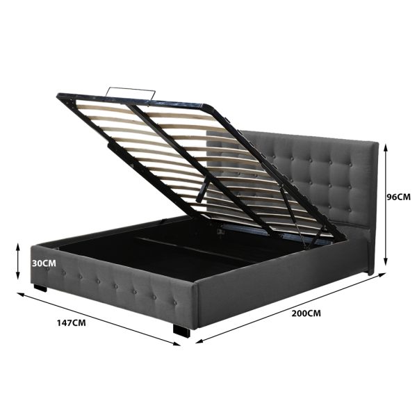 Allendale Bed Frame Base With Gas Lift Platform Fabric – DOUBLE, Dark Grey