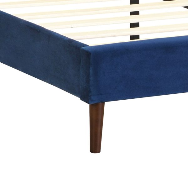 Abram Bed Frame Queen Size Mattress Base Platform Wooden Velevt Headboard Blue