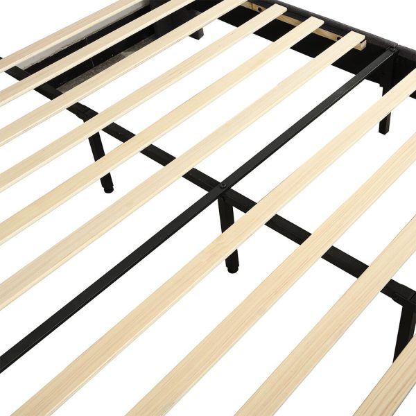 Abram Bed Frame Queen Size Mattress Base Platform Wooden Velevt Headboard Blue