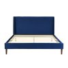 Abram Bed Frame Queen Size Mattress Base Platform Wooden Velevt Headboard Blue