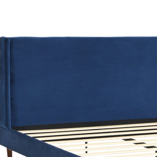 Abram Bed Frame Queen Size Mattress Base Platform Wooden Velevt Headboard Blue