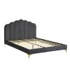 Bed Frame Queen Size Mattress Base Platform Wooden Velevt Headboard Grey