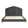 Bed Frame Queen Size Mattress Base Platform Wooden Velevt Headboard Grey