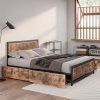 Linburn Metal Bed Frame Double Mattress Base Platform Wooden 4 Drawers Industrial